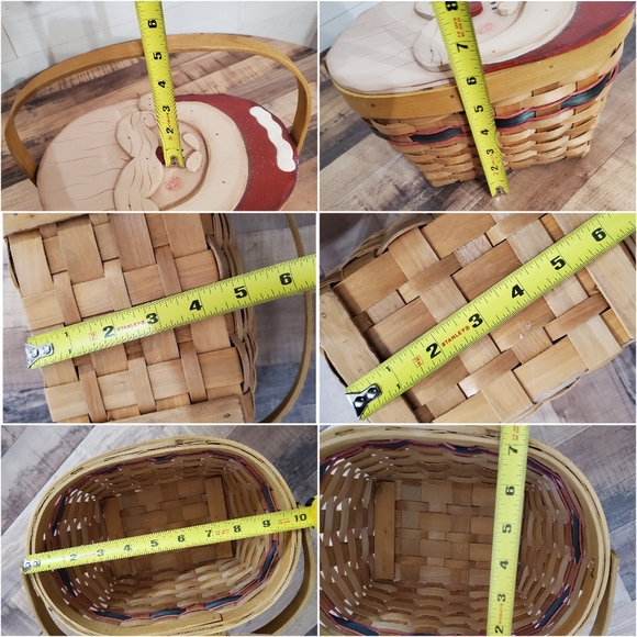 Vintage Santa woven hinge basket with swivel handle Christmas country folk art - Picture 13 of 15